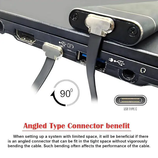 Alt view image 5 of 7 - 90 Degree Dual Angled USB-C Type C to USB-C Ultra Slim Flat Power USB2.0 Data Cable 65W Fast Charge Compatible with Laptop Tablet Phone (150mm)