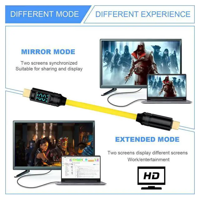 Alt view image 6 of 7 - Smart LED Display USB-C USB4 Cable 20Gbps Data 100W Power 8K Video Compatible with Laptop Disk Phone Type-C Male to Male Cable (2.0m)