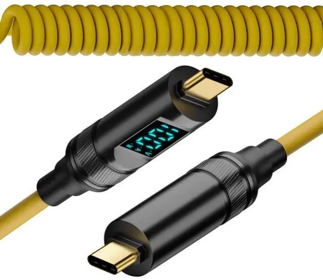 Main image of Smart LED Display USB-C USB4 Stretch Coiled Cable 20Gbps Data 100W Power 8K Video Compatible with Laptop Disk PhoneType-C Male to Male Cable (1.8m)