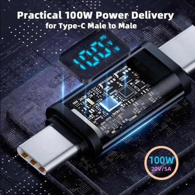 Alt view image 7 of 7 - Smart LED Display USB-C USB4 Cable 20Gbps Data 100W Power 8K Video Compatible with Laptop Disk Phone Type-C Male to Male Cable (1.0m)