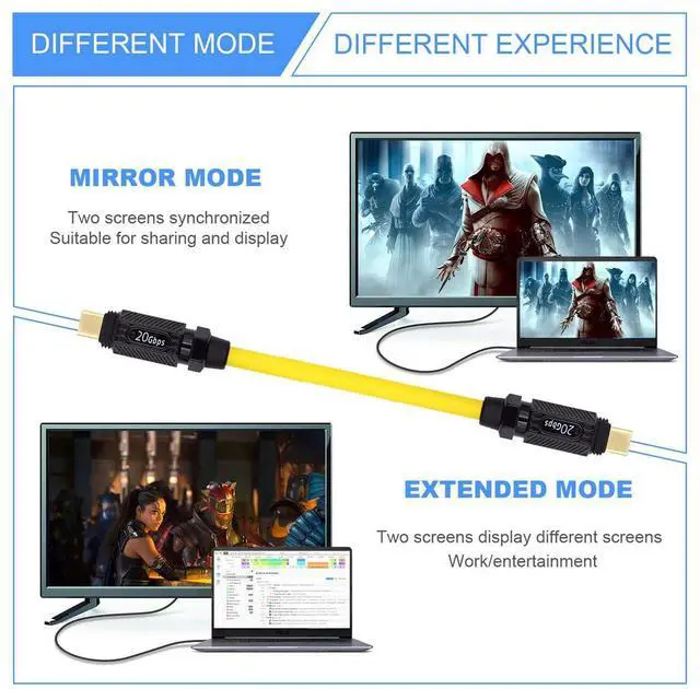 Alt view image 5 of 7 - Ultra Soft High Flex USB-C USB4 Cable 20Gbps Data 140W 8K Video Compatible with Gaming Keyboard Mouse Type-C Male to Male Cable (2.0m)