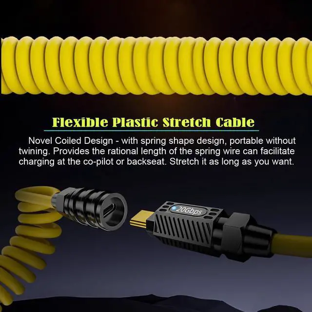 Alt view image 6 of 7 - Stretch Coiled USB-C USB4 Cable 20Gbps Data 140W 8K Video Compatible with Gaming Keyboard Mouse Type-C Male to Male Cable (1.8m)