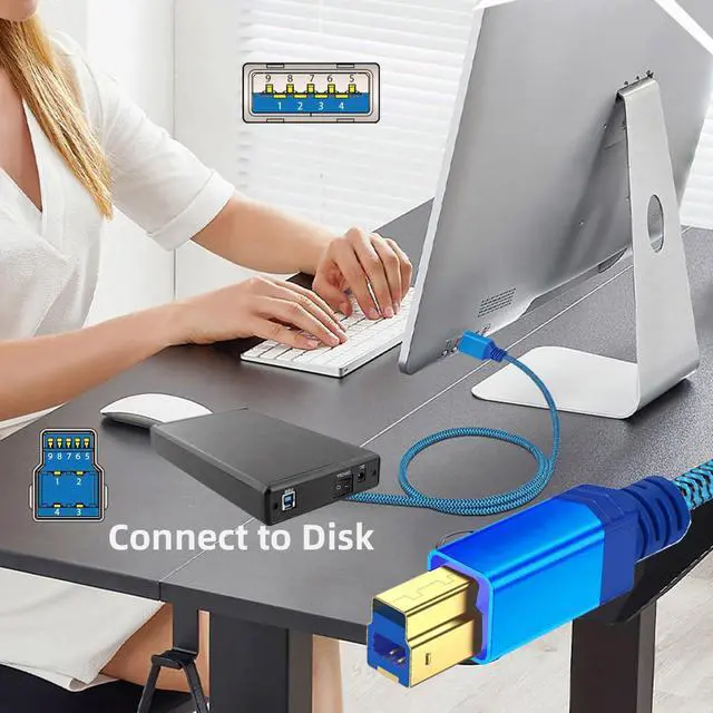 Alt view image 4 of 7 - USB 3.0 Type-A Male to USB3.0 Type-B Male Cable Extension Blue Sleeve Braid Compatible withDisk SSD Camera Data Laptop Desktop 5Gbps (30cm)