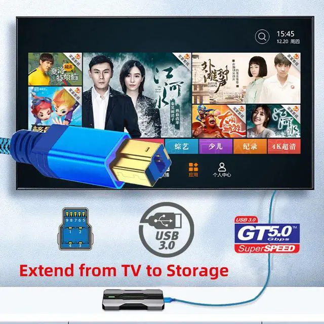 Alt view image 5 of 7 - USB 3.0 Type-A Male to USB3.0 Type-B Male Cable Extension Blue Sleeve Braid Compatible withDisk SSD Camera Data Laptop Desktop 5Gbps (30cm)