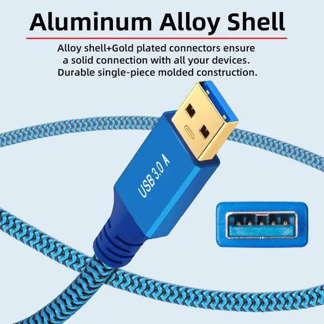 Alt view image 3 of 7 - USB 3.0 Type-A Male to USB3.0 Type-A Female Cable Extension Blue Sleeve Braid Compatible withDisk SSD Camera Data Laptop Desktop 5Gbps (100cm)
