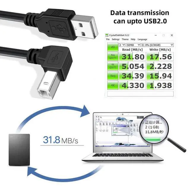 Alt view image 4 of 7 - USB 2.0 A Male to B Male Cable Down Angled 90 Degree for Printer Scanner Hard Disk (150CM)