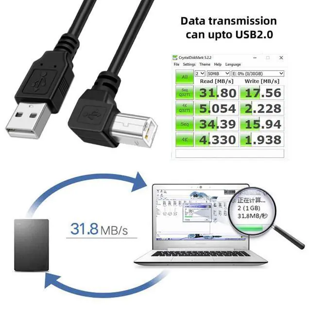 Alt view image 4 of 7 - USB 2.0 A Male to B Male Right Angled 90 Degree Printer Scanner Hard Disk Cable (150CM)