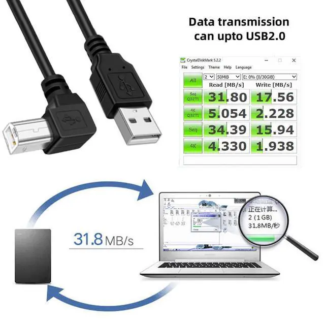 Alt view image 4 of 7 - Left Angled USB 2.0 Type-B Male 90 Degree Connector to Type-A USB Male Data Power Compatible withDisk Printer Scanner Cable 150cm