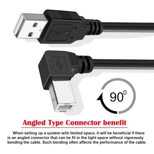 Alt view image 6 of 7 - Left Angled USB 2.0 Type-B Male 90 Degree Connector to Type-A USB Male Data Power Compatible withDisk Printer Scanner Cable 150cm