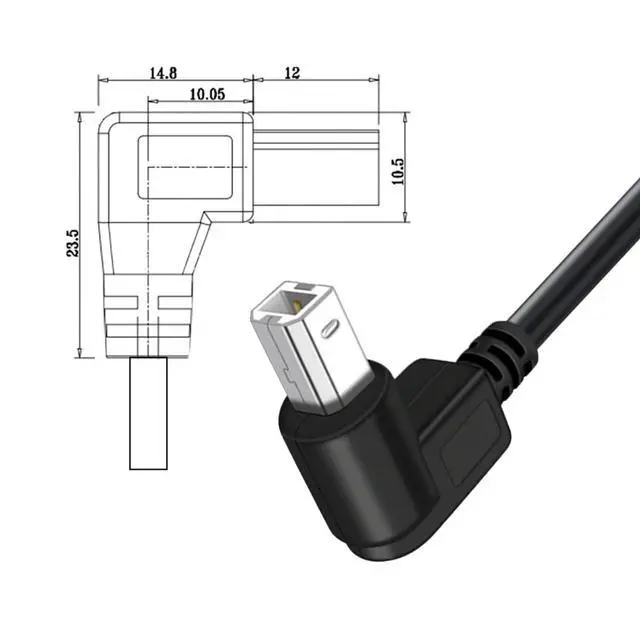Alt view image 3 of 7 - Up Angled USB 2.0 Type-B Male 90 Degree Connector to Type-A USB Male Data Power Compatible withDisk Printer Scanner Cable 150cm