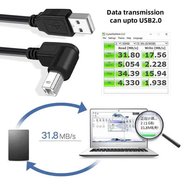 Alt view image 4 of 7 - Up Angled USB 2.0 Type-B Male 90 Degree Connector to Type-A USB Male Data Power Compatible withDisk Printer Scanner Cable 150cm