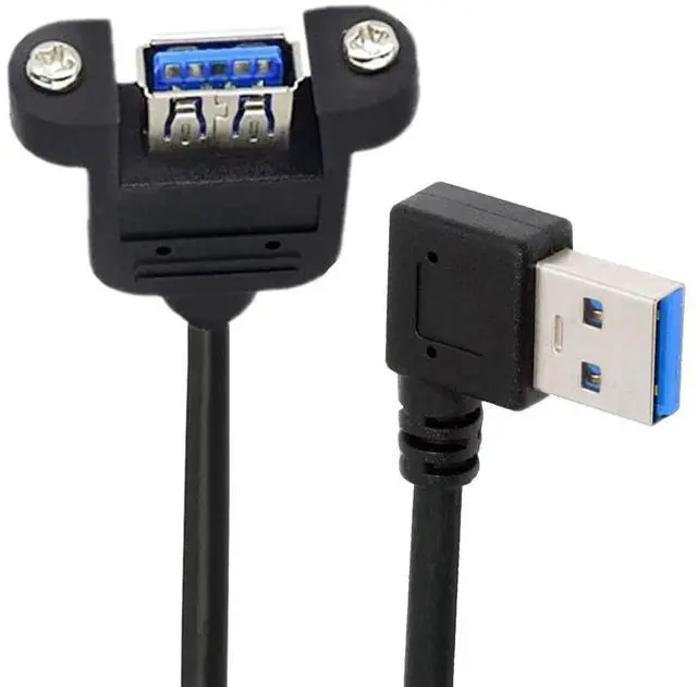 Main image of Right Angled Cord USB 3.0 Male to Female Type-A Panel Type Extension Cable Super Speed 90 Degree Connector Compatible with Tight Spaces HDTV Desktop Laptop Gaming (30cm)