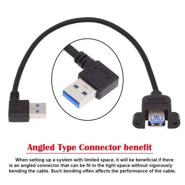 Alt view image 3 of 7 - Right Angled Cord USB 3.0 Male to Female Type-A Panel Type Extension Cable Super Speed 90 Degree Connector Compatible with Tight Spaces HDTV Desktop Laptop Gaming (30cm)