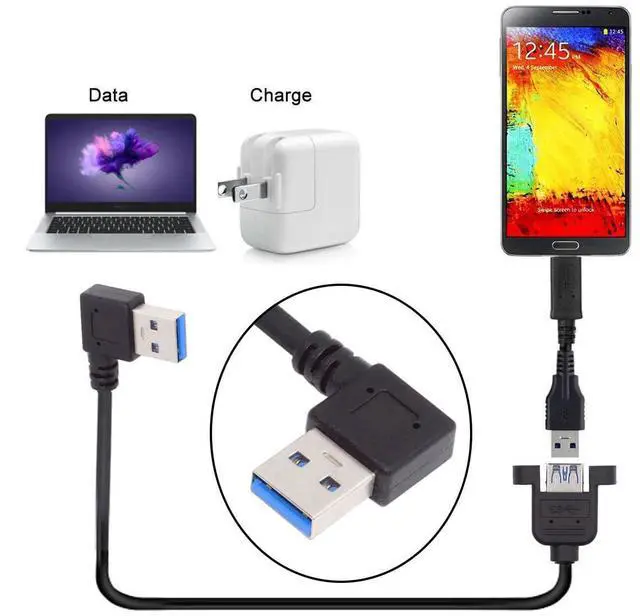 Alt view image 4 of 7 - Right Angled Cord USB 3.0 Male to Female Type-A Panel Type Extension Cable Super Speed 90 Degree Connector Compatible with Tight Spaces HDTV Desktop Laptop Gaming (30cm)