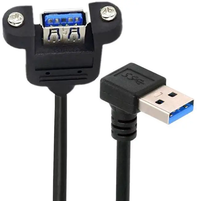 Main image of Down Angled Cord USB 3.0 Male to Female Type-A Panel Type Extension Cable Super Speed 90 Degree Connector Compatible with Tight Spaces HDTV Desktop Laptop Gaming (30cm)