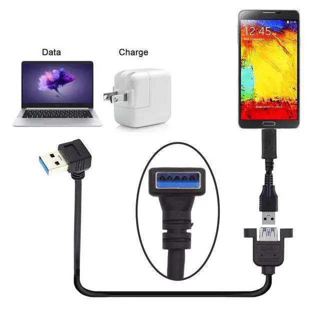 Alt view image 2 of 7 - Down Angled Cord USB 3.0 Male to Female Type-A Panel Type Extension Cable Super Speed 90 Degree Connector Compatible with Tight Spaces HDTV Desktop Laptop Gaming (30cm)