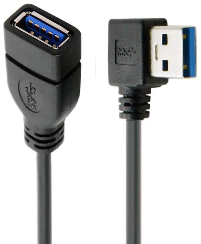 Main image of Right Angled Cord USB 3.0 Male to Female Type-A Extension Cable Super Speed 90 Degree Connector Compatible with Tight Spaces HDTV Desktop Laptop Gaming (16cm)