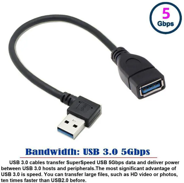 Alt view image 2 of 7 - Right Angled Cord USB 3.0 Male to Female Type-A Extension Cable Super Speed 90 Degree Connector Compatible with Tight Spaces HDTV Desktop Laptop Gaming (16cm)