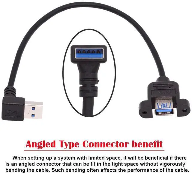 Alt view image 3 of 7 - Down Angled Cord USB 3.0 Male to Female Type-A Panel Type Extension Cable Super Speed 90 Degree Connector Compatible with Tight Spaces HDTV Desktop Laptop Gaming (30cm)