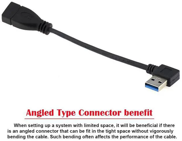 Alt view image 3 of 7 - Right Angled Cord USB 3.0 Male to Female Type-A Extension Cable Super Speed 90 Degree Connector Compatible with Tight Spaces HDTV Desktop Laptop Gaming (16cm)
