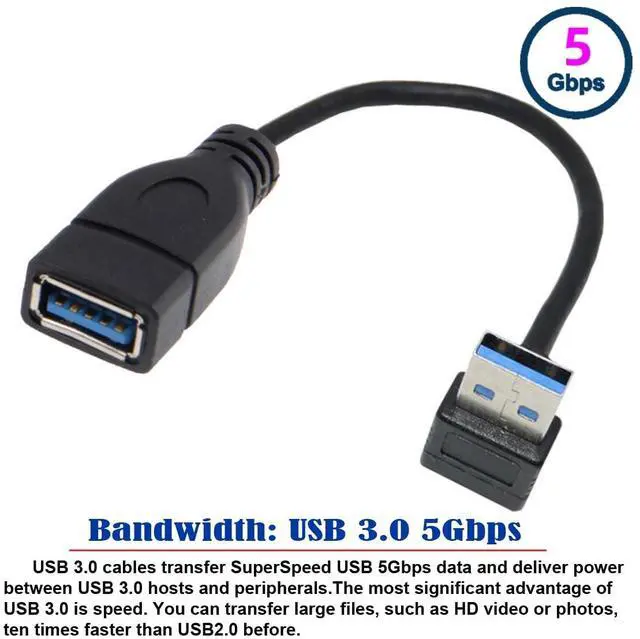 Alt view image 2 of 7 - Up Angled Cord USB 3.0 Male to Female Type-A Extension Cable Super Speed 90 Degree Connector Compatible with Tight Spaces HDTV Desktop Laptop Gaming (16cm)
