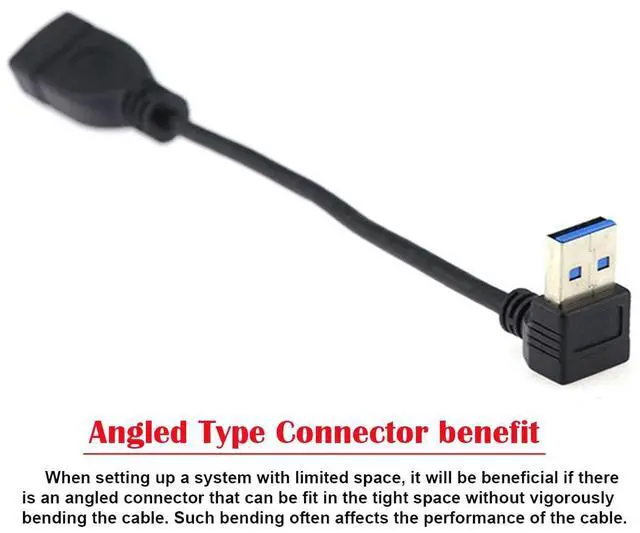 Alt view image 3 of 7 - Up Angled Cord USB 3.0 Male to Female Type-A Extension Cable Super Speed 90 Degree Connector Compatible with Tight Spaces HDTV Desktop Laptop Gaming (16cm)