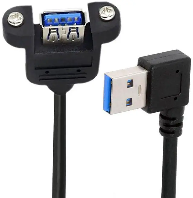 Main image of Left Angled Cord USB 3.0 Male to Female Type-A Panel Type Extension Cable Super Speed 90 Degree Connector Compatible with Tight Spaces HDTV Desktop Laptop Gaming (30cm)