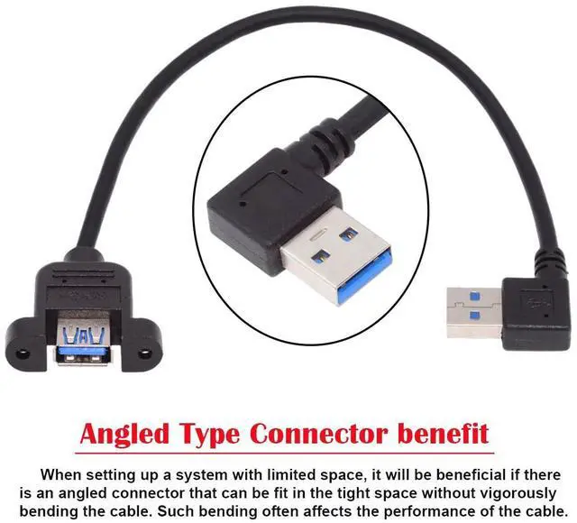 Alt view image 3 of 7 - Left Angled Cord USB 3.0 Male to Female Type-A Panel Type Extension Cable Super Speed 90 Degree Connector Compatible with Tight Spaces HDTV Desktop Laptop Gaming (30cm)