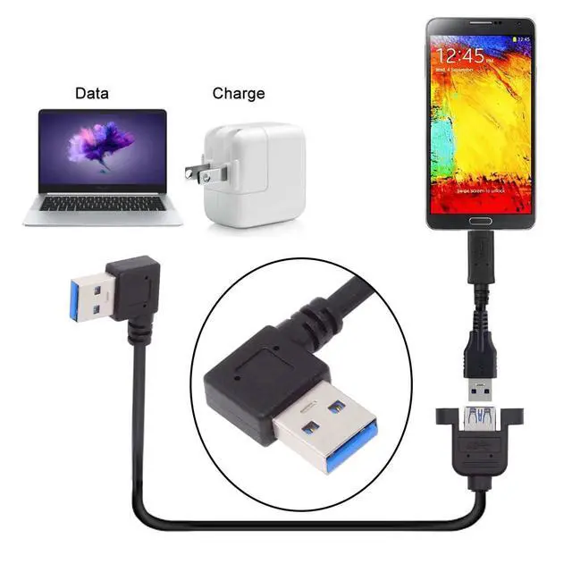 Alt view image 4 of 7 - Left Angled Cord USB 3.0 Male to Female Type-A Panel Type Extension Cable Super Speed 90 Degree Connector Compatible with Tight Spaces HDTV Desktop Laptop Gaming (30cm)