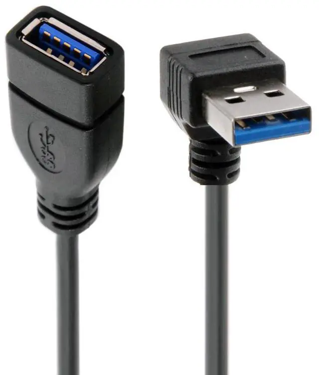 Main image of Down Angled Cord USB 3.0 Male to Female Type-A Extension Cable Super Speed 90 Degree Connector Compatible with Tight Spaces HDTV Desktop Laptop Gaming (16cm)