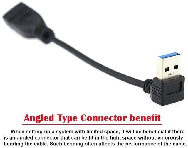 Alt view image 2 of 7 - Down Angled Cord USB 3.0 Male to Female Type-A Extension Cable Super Speed 90 Degree Connector Compatible with Tight Spaces HDTV Desktop Laptop Gaming (16cm)