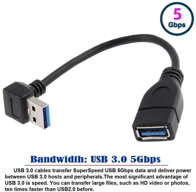 Alt view image 3 of 7 - Down Angled Cord USB 3.0 Male to Female Type-A Extension Cable Super Speed 90 Degree Connector Compatible with Tight Spaces HDTV Desktop Laptop Gaming (16cm)