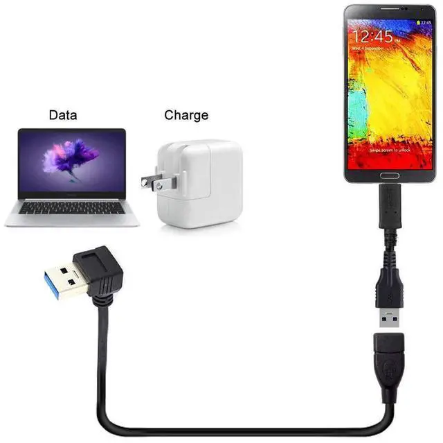 Alt view image 4 of 7 - Down Angled Cord USB 3.0 Male to Female Type-A Extension Cable Super Speed 90 Degree Connector Compatible with Tight Spaces HDTV Desktop Laptop Gaming (16cm)