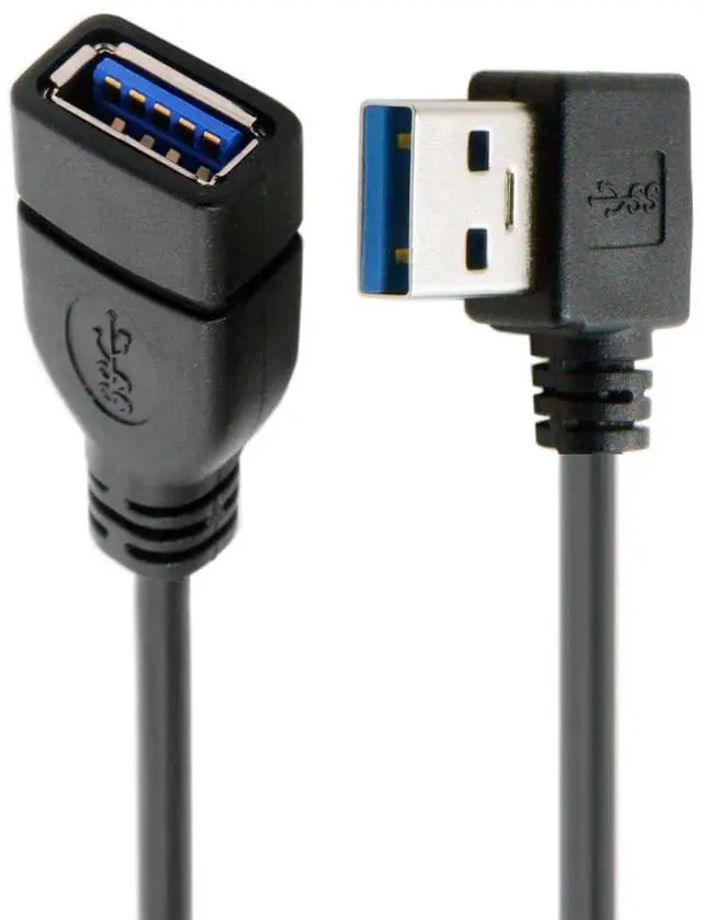 Main image of Left Angled Cord USB 3.0 Male to Female Type-A Extension Cable Super Speed 90 Degree Connector Compatible with Tight Spaces HDTV Desktop Laptop Gaming (16cm)