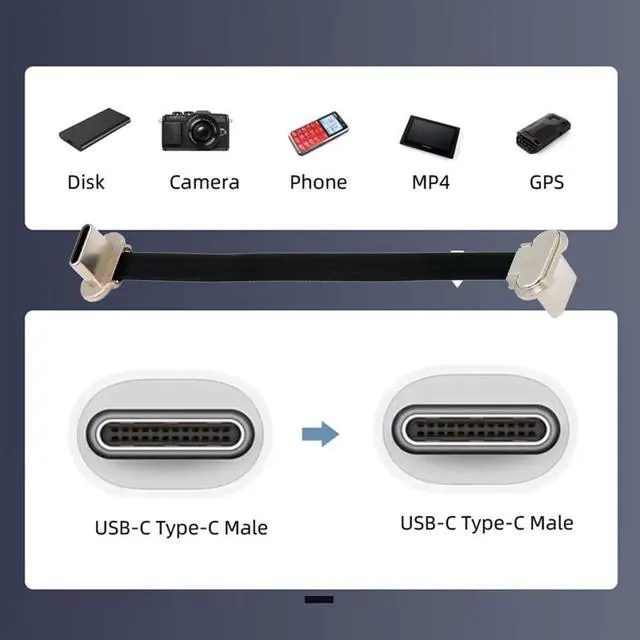 Alt view image 3 of 7 - 90 Degree Dual Angled USB-C Type C to USB-C Ultra Slim Flat Power USB2.0 Data Cable 65W Fast Charge Compatible with Laptop Tablet Phone (70mm)