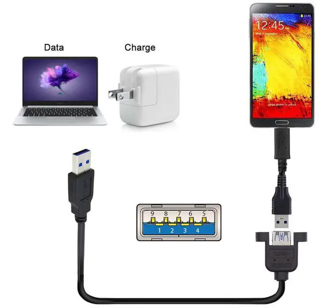 Alt view image 7 of 7 - Straight Connector USB 3.0 Male to Female Type-A Panel Type Extension Cable Super Speed 90 Degree Connector Compatible with Tight Spaces HDTV Desktop Laptop Gaming (30cm)