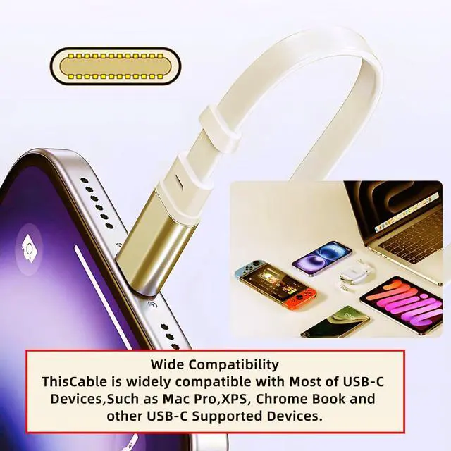 Alt view image 4 of 7 - Retractable Stretch Coiled USB-C Type-C Cable Male to Male 480Mbps USB2.0 Version240W Compatible with Laptop Phone Tablet Type-C Male to Male Cable Power & Data (Yellow 100cm)