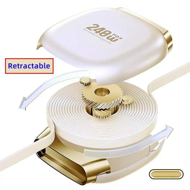 Alt view image 6 of 7 - Retractable Stretch Coiled USB-C Type-C Cable Male to Male 480Mbps USB2.0 Version240W Compatible with Laptop Phone Tablet Type-C Male to Male Cable Power & Data (Yellow 100cm)