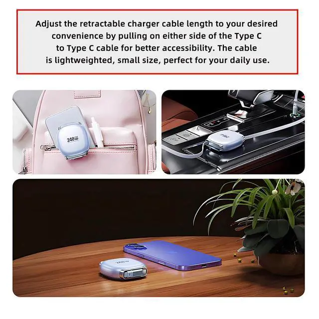 Alt view image 3 of 7 - Retractable Stretch Coiled USB-C Type-C Cable Male to Male 480Mbps USB2.0 Version240W Compatible with Laptop Phone Tablet Type-C Male to Male Cable Power & Data (Blue 100cm)