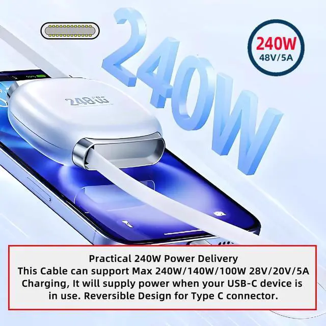 Alt view image 4 of 7 - Retractable Stretch Coiled USB-C Type-C Cable Male to Male 480Mbps USB2.0 Version240W Compatible with Laptop Phone Tablet Type-C Male to Male Cable Power & Data (Blue 100cm)