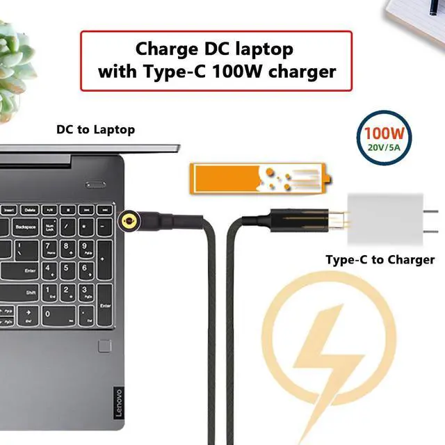 Alt view image 4 of 7 - 100W USB Type-C USB-C Power Input to 20V DC Plug 5.5 * 2.5mm Output 20V 5A 100W & 65W PD Charge Cable Compatible with Laptop (6ft/180cm)