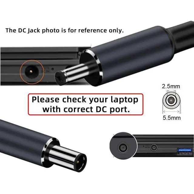 Alt view image 7 of 7 - 100W USB Type-C USB-C Power Input to 20V DC Plug 5.5 * 2.5mm Output 20V 5A 100W & 65W PD Charge Cable Compatible with Laptop (6ft/180cm)