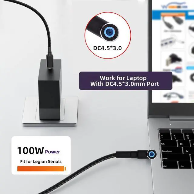Alt view image 7 of 7 - 100W USB Type-C USB-C Power Input to 20V DC Plug 4.5 * 3.0mm Output 20V 5A 100W & 65W PD Charge Cable Compatible with Laptop (6ft/180cm)