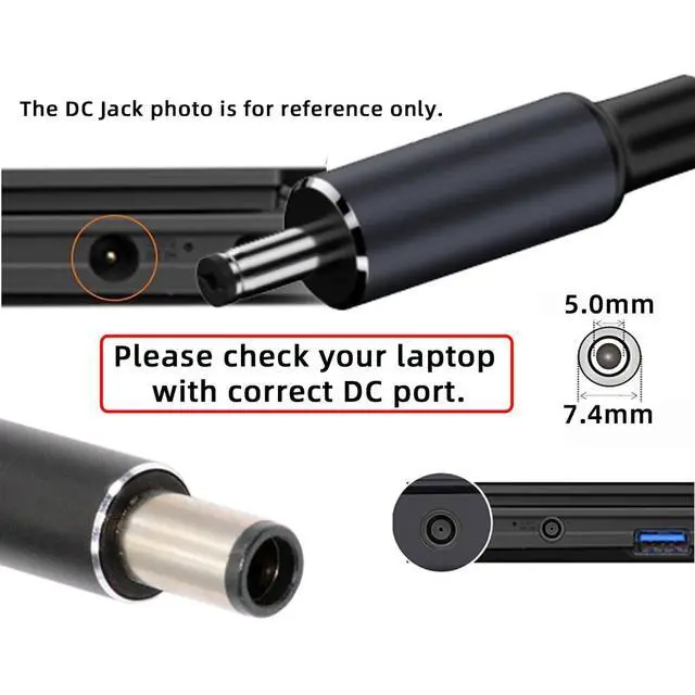 Alt view image 2 of 7 - 100W USB Type-C USB-C Power Input to 20V DC Plug 7.4 * 5.0mm Output 20V 5A 100W & 65W PD Charge Cable Compatible with H-P-Laptop (6ft/180cm)