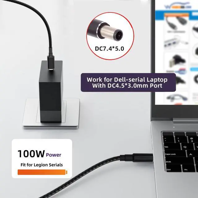 Alt view image 7 of 7 - 100W USB Type-C USB-C Power Input to 20V DC Plug 7.4 * 5.0mm Output 20V 5A 100W & 65W PD Charge Cable Compatible with H-P-Laptop (6ft/180cm)