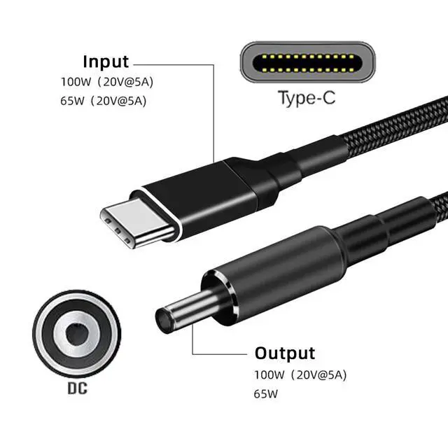 Alt view image 7 of 7 - 100W USB Type-C USB-C Power Input to 20V DC Plug 5.5 * 2.1mm Output 20V 5A 100W & 65W PD Charge Cable Compatible with Laptop (6ft/180cm)