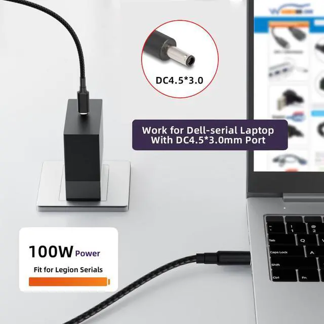 Alt view image 6 of 7 - 100W USB Type-C USB-C Power Input to 20V DC Plug 4.5 * 3.0mm Output 20V 5A 100W & 65W PD Charge Cable Compatible with H-P-Laptop (6ft/180cm)