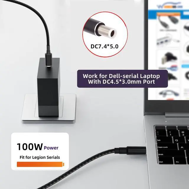 Alt view image 6 of 7 - 100W USB Type-C USB-C Power Input to 20V DC Plug 7.4 * 5.0mm Output 20V 5A 100W & 65W PD Charge Cable Compatible with Laptop (6ft/180cm)