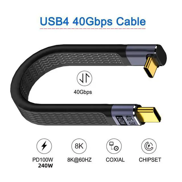 Alt view image 2 of 7 - USB4.0 Up Angled 240W Type-C USB-C Male to Male USB4 40Gbps 100W 8K Flat Slim FPC Data Cable Compatible with Laptop Phone 13cm (40Gbps 240W 8K)