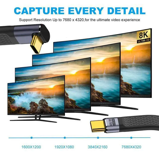 Alt view image 3 of 7 - USB4.0 Up Angled 240W Type-C USB-C Male to Male USB4 40Gbps 100W 8K Flat Slim FPC Data Cable Compatible with Laptop Phone 13cm (40Gbps 240W 8K)
